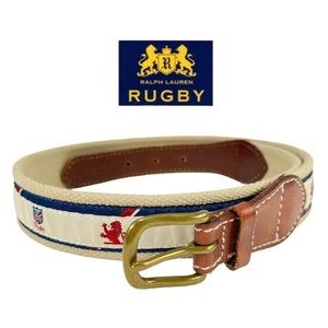 Rugby by Ralph Lauren | Lion & Union Jack Leather Tab Belt | Size 38